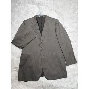 GUCCI Italy Men's Silk Sport Coat Blazer 44L Long Taupe Pinstripe Wedding Formal